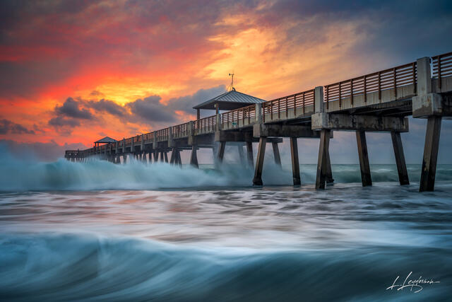 Long-exposure seascape at Juno Pier, Florida.
